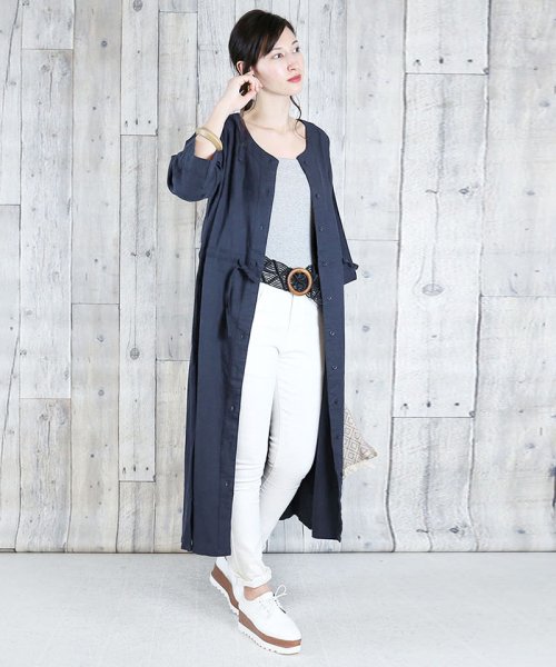 セール リネンウエストリボンワンピース 麻レーヨン 薄手 春夏コーデ ゆったり リラックス チノ イージー 可愛い 大きいサイズ ビッグサイズ ビッグシルエット ブラウ アットワン Atone Magaseek