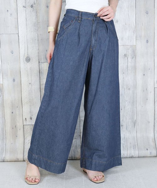 セール 6 5ozライトオンスデニムワイドパンツ ライトオンス 綿100 ゆったり リラックス 美脚 オフィス フィット デニムパンツ 可愛い 大きいサイズ ビッグサ アットワン Atone Magaseek