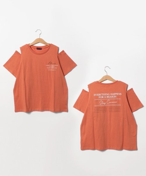 Lovetoxic(ラブトキシック)/肩開き半袖Tシャツ/オレンジ