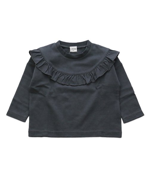 chil2(チルツー)/女の子シルエットバリ長袖Tシャツ/チャコールグレー