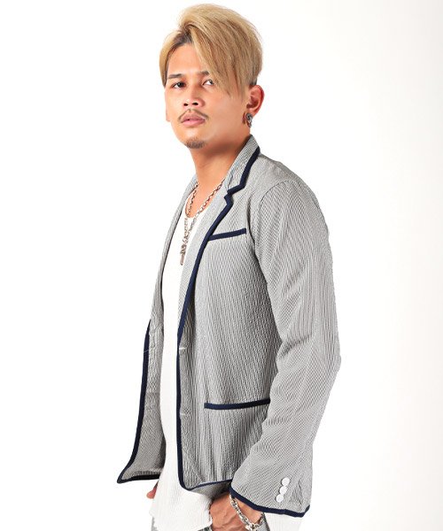 セール ラグスタイル Luxstyle シアサッカーパイピングテーラードジャケット テーラードジャケット メンズ ジャケット シアサッカー パイピング Magaseek