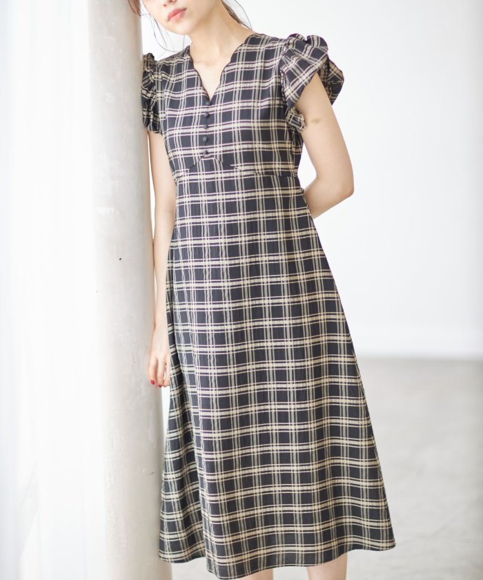 ウエストりぼん付き飾り釦装飾スカラネックチェック柄ワンピース トッコクローゼットリュクス Tocco Closet Luxe Magaseek ウエストりぼん付き飾り釦装飾スカラネックチェック柄ワンピース トッコクローゼットリュクス Tocco Closet Luxe Magaseek
