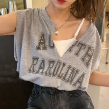 miniministore(ミニミニストア)/ロゴｔシャツ Vネックショートトップス/グレー