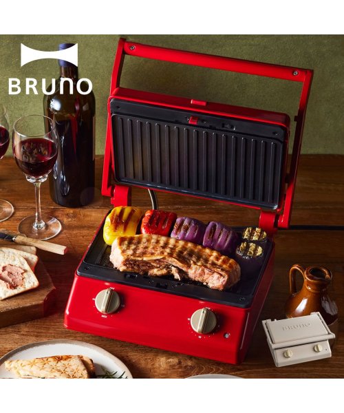 BRUNO(ブルーノ)/BRUNO ブルーノ ホットサンドメーカー グリルサンドメーカー ダブル パンの耳まで焼ける 電気式 BOE084/レッド