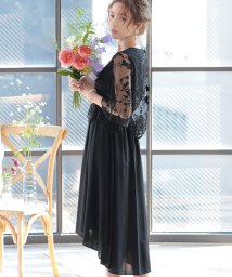 PourVous(プールヴー)/シアー刺繍チュールドッキングドレス 結婚式 ワンピース パーティードレス/ブラック