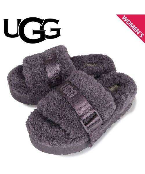 Ugg アグ サンダル レディース 厚底 ファー フラッフィータ Fluffita グレー アグ Ugg Magaseek