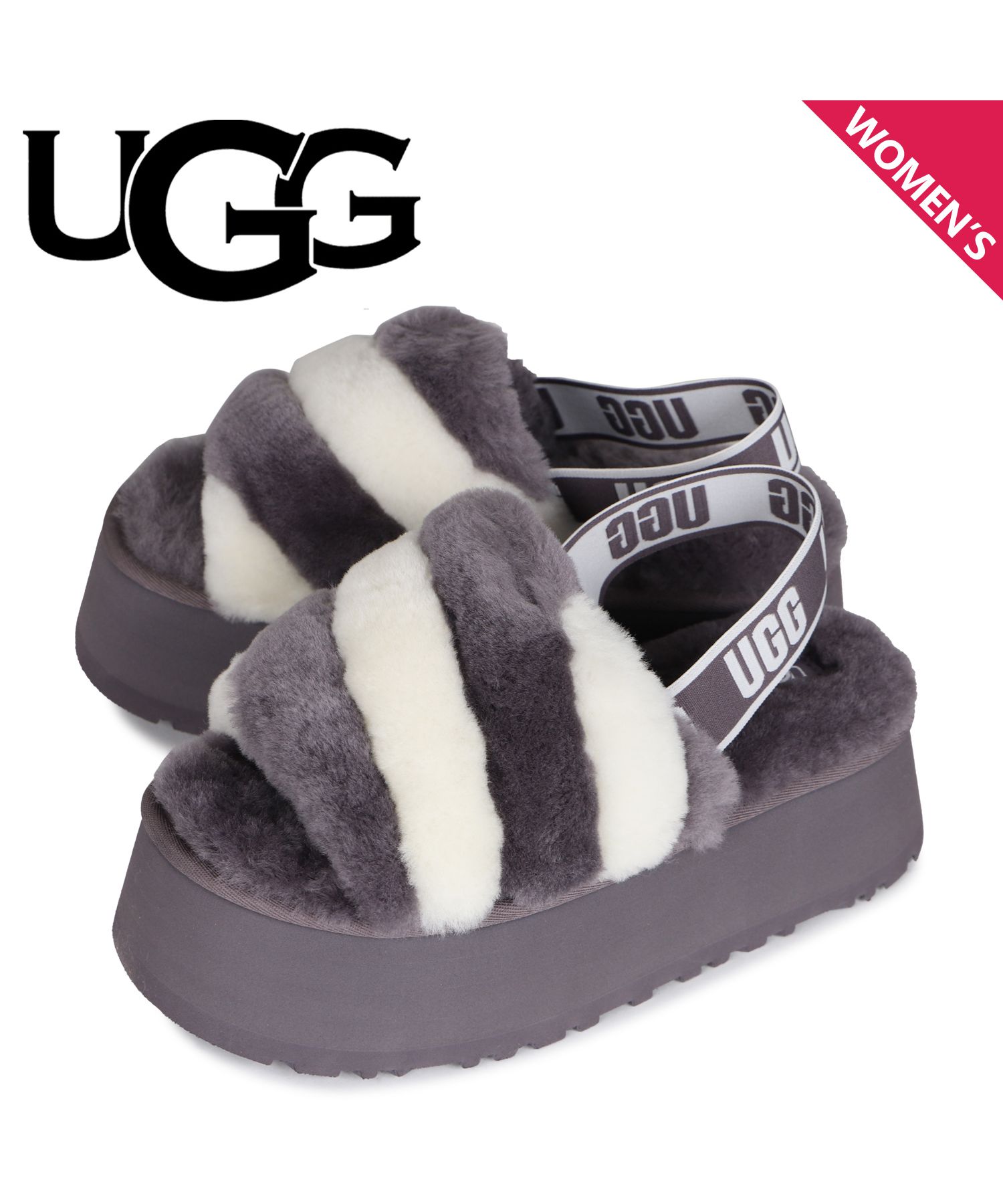 【即納】UGG 厚底ファーサンダル