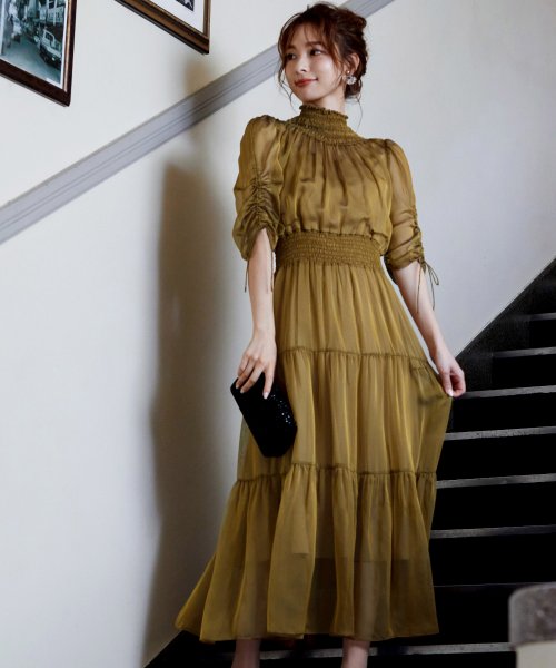 ニアナ Niana 結婚式 ワンピース パーティードレス シアー 透け感 シースルー ティアード ロング シンプル シャーリング 袖 ハイネック 体型カバー ミモレ丈 長袖 袖あり Magaseek ニアナ Niana 結婚式 ワンピース パーティードレス シアー 透け感 シースルー ティアード ロング シンプル シャーリング 袖 ハイネック 体型カバー ミモレ丈 長袖 袖あり Magaseek