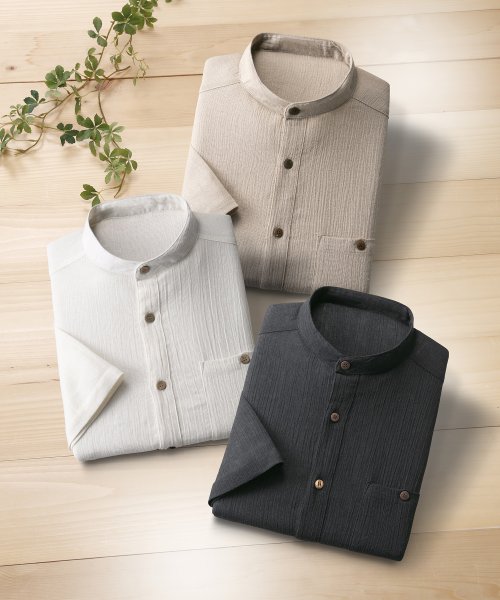 ADC(ＡＤＣ)/麻混スタンド衿七分袖シャツ3枚組/メーカー指定色