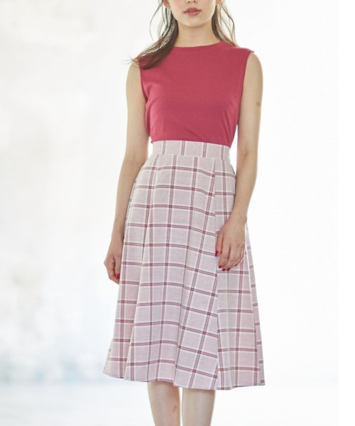セール トッコクローゼット Tocco Closet ウエストりぼん付きリブカットソー チェックドッキングワンピース Magaseek