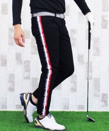 TopIsm(トップイズム)/ゴルフパンツ メンズ ゴルフウェア ストレッチ サイドライン カラー配色 ロゴ刺繍 チノ スキニーパンツ/ブラック