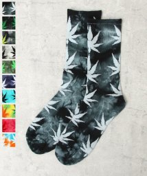 AMS SELECT(エーエムエスセレクト)/FLOWERS SOCKS / タイダイ染 ヘンプ柄 クルーソックス / タイダイソックス / スケーターソックス / マリファナ柄 / 大麻柄/ブラック