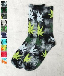 AMS SELECT(エーエムエスセレクト)/FLOWERS SOCKS / タイダイ染 ヘンプ柄 クルーソックス / タイダイソックス / スケーターソックス / マリファナ柄 / 大麻柄/ブラック系2