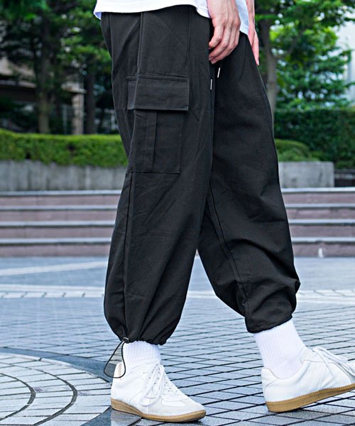 Cavaria 裾ドローコード付きワイドカーゴパンツ メンズ ゆったり 太め ワイド 大きいサイズ ミリタリーパンツ カジュアル キャバリア Cavaria Magaseek