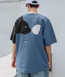 HOOK(HOOK（フック）)/HOOK 大人気オリジナルプリント　猫と蝶々柄ビックTシャツ/ブルー