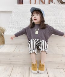 aimoha(aimoha（アイモハ）)/韓国子供服 かわいいワンポイントプリントロングT/グレー