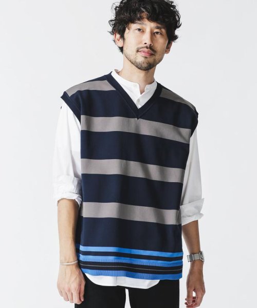 セール マルチボーダーｖネックベスト ナノ ユニバース Nano Universe Magaseek