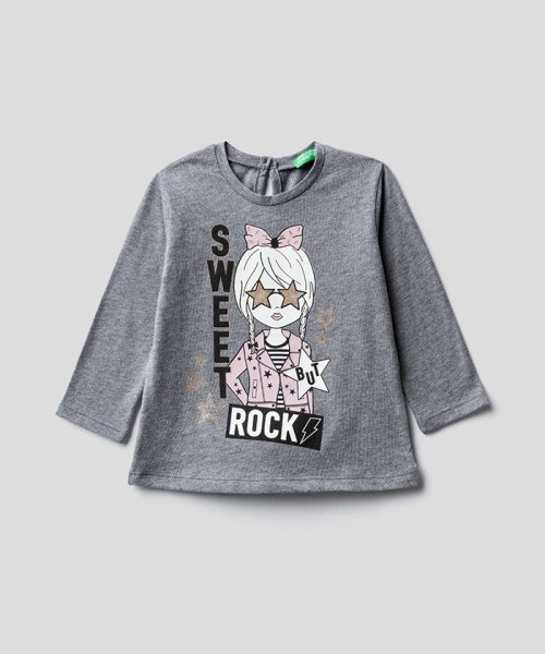 BENETTON (UNITED COLORS OF BENETTON GIRLS)(ユナイテッド　カラーズ　オブ　ベネトン　ガールズ)/キッズオーガニックコットンプリント長袖Tシャツ・カットソーG/グレー