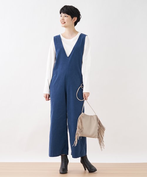 細コーデュロイのサロペット 