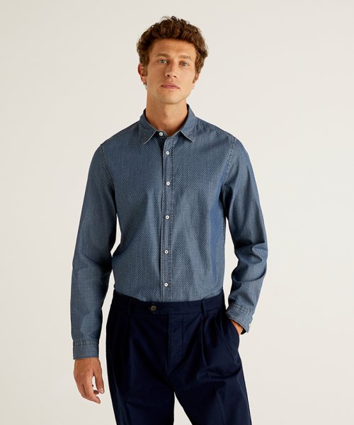 前立てデザイン長袖デニムシャツ ベネトン メンズ Benetton Mens Magaseek 前立てデザイン長袖デニムシャツ ベネトン メンズ Benetton Mens Magaseek
