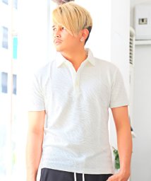 LUXSTYLE(ラグスタイル)/ふくれジャガードホリゾンタルカラーポロシャツ/ポロシャツ メンズ 半袖 ジャガード 春夏/ホワイト