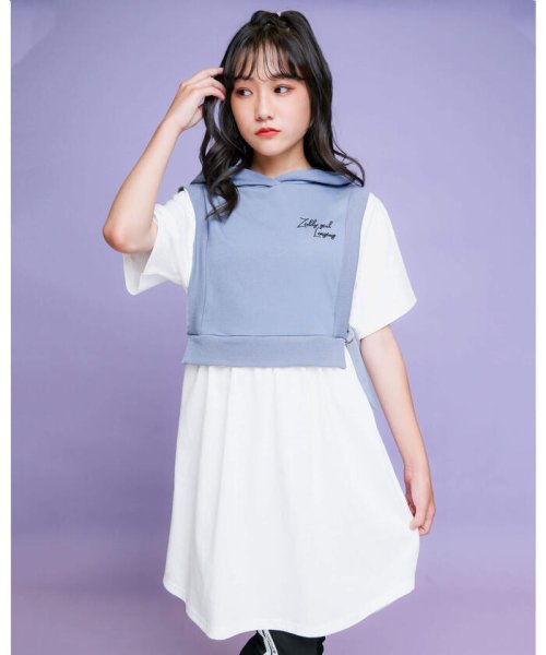 セール レイヤードフウ フード付き 半袖 ワンピース 130 160cm ジディー Ziddy Magaseek