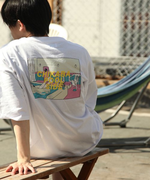 ZIP FIVE(ジップファイブ)/【121915bz】CHIKABA POOL SIDE 高密度天竺 ビックシルエット半袖バックプリントTシャツ【ユニセックス/ホワイト系1