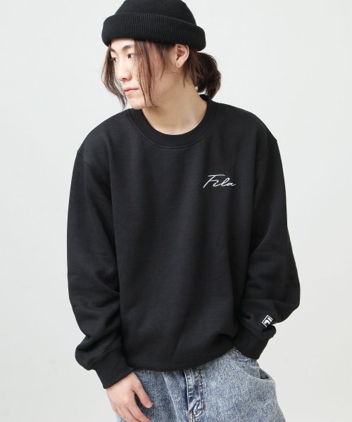 ZIP FIVE(ジップファイブ)/【fh7802】FILA 筆記体刺繍クルースウェット/ブラック