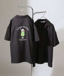 ZIP FIVE(ジップファイブ)/【q21－114－22d】バック刺繍オープンカラー半袖シャツ/ブラック