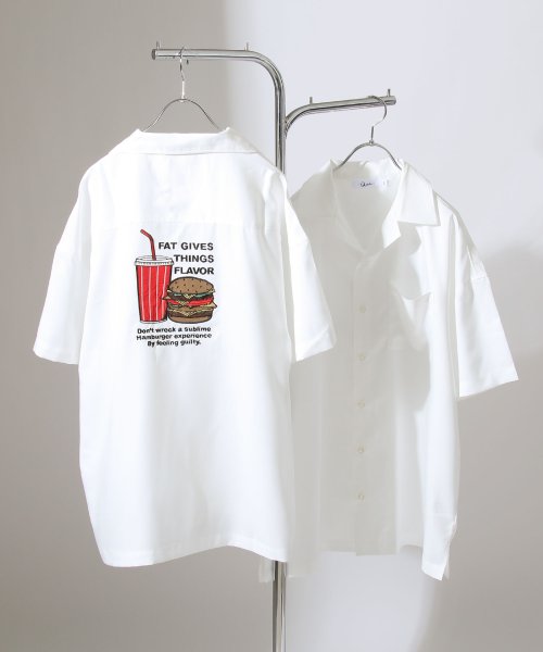 ZIP FIVE(ジップファイブ)/【q21－114－22d】バック刺繍オープンカラー半袖シャツ/ホワイト系1