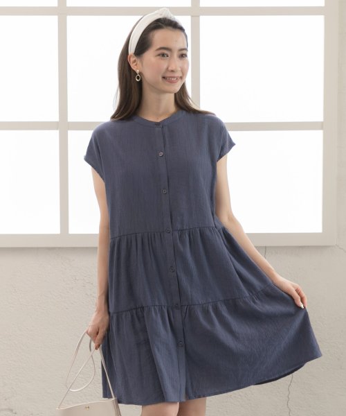 セール バンドカラー ティアード ワンピース チュニック ミニ ワンピース シャツワンピース しわ加工 夏 アドティエ Ad Thie Magaseek