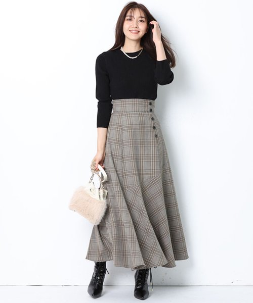 チェックスカートドッキングニットワンピース ジャスグリッティー Jusglitty Magaseek