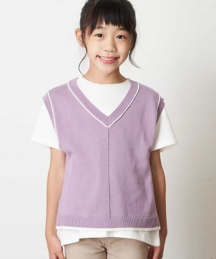 a.v.v(KID'S)/[100－130]【2点SET】Tシャツ&配色ニットベストセット/504110599