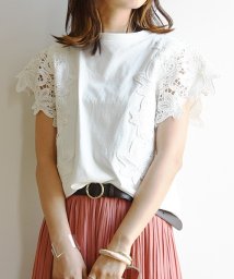 カットソー 半袖 レーススリーブカットソー M L レディース トップス カットソー 春夏 オフホワイト 白 ブラック 黒 グレージュ ブルー 青 花柄レース アンドイット And It Magaseek