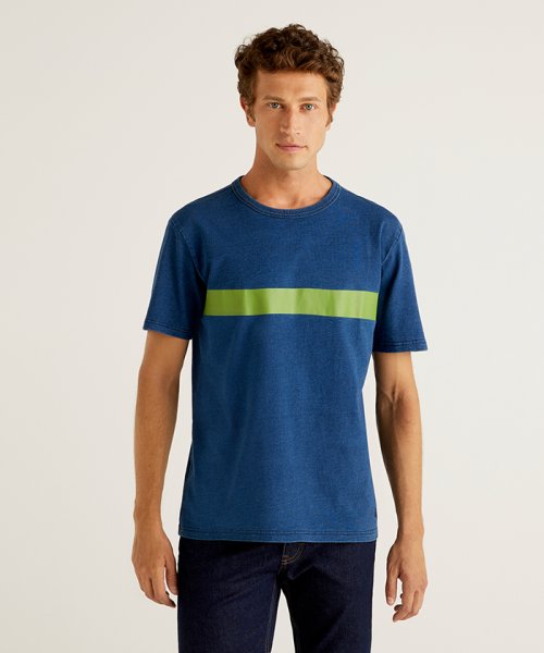 BENETTON (mens)(ベネトン（メンズ）)/ラインデザイン半袖Tシャツ・カットソー/ライトグリーン