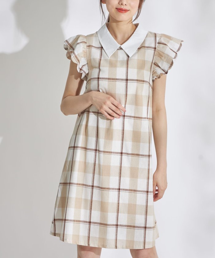 セール スカラップカットスリーブ襟付きチェック柄ワンピース トッコクローゼット Tocco Closet Magaseek