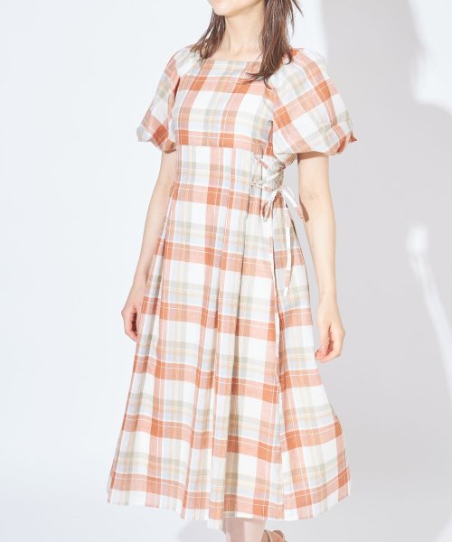 セール Tvドラマ着用 サイドレースアップデザインボリュームスリーブチェック柄ワンピース トッコクローゼット Tocco Closet Magaseek