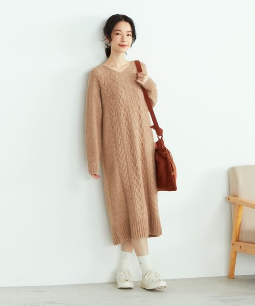 セール ウォッシャブル ケーブル柄 ロング ニットワンピース おにぎり Onigiri Magaseek
