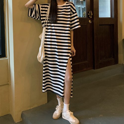 セール ボーダー柄 Tシャツワンピース 韓国風 ミニミニストア Miniministore Magaseek