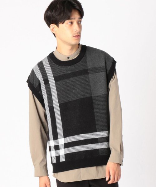 セール チェック柄ニットベスト コムサイズム メンズ Comme Ca Ism Mens Magaseek