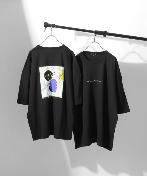 ZIP FIVE(ジップファイブ)/【21001－11yz】アソートイラストプリントBIGTシャツ/ブラック