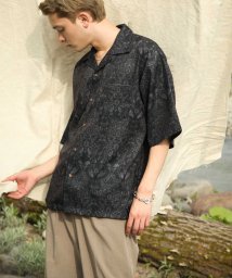 Nilway(ニルウェイ)/ 【21420】Nilway ヨーロピアン古着風 総柄ルーズサイズオープンカラーシャツ/ブラック