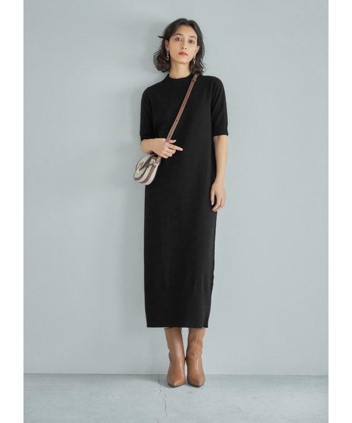 ピッタリしない ５分袖ハイネックニットワンピース スタイルデリ Style Deli Magaseek