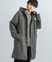 ロングコート 膝丈 フード メンズ レディース アウター ウール 総柄 チェック ボタン 比翼仕立て オーバーサイズ ゆったり ドロップショルダー カジュアル ロッキーモンロー Rocky Monroe Magaseek