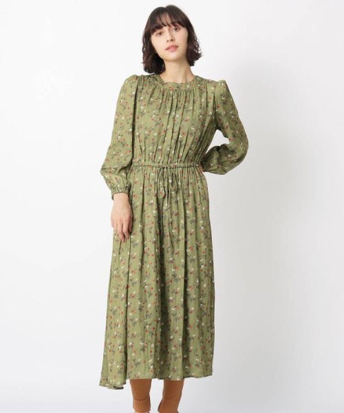 セール ボタニカル柄ドロストギャザーワンピース ローラアシュレイ Laura Ashley Magaseek