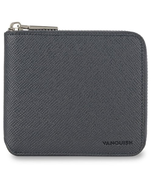 VANQUISH(ヴァンキッシュ)/ヴァンキッシュ VANQUISH 二つ折り財布 メンズ ラウンドファスナー 本革 WALLET ブラック ネイビー ダーク グリーン 黒 VQM－43280/ネイビー