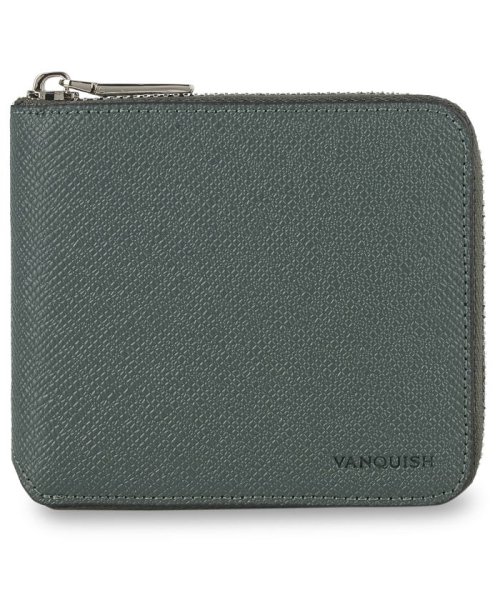 VANQUISH(ヴァンキッシュ)/ヴァンキッシュ VANQUISH 二つ折り財布 メンズ ラウンドファスナー 本革 WALLET ブラック ネイビー ダーク グリーン 黒 VQM－43280/ダークグリーン