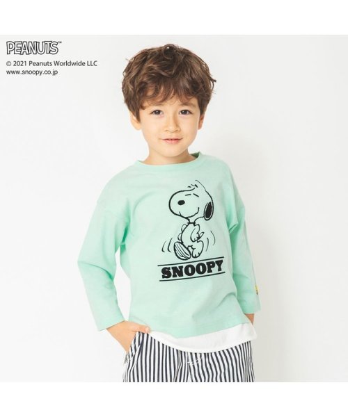 BRANSHES(ブランシェス)/【PEANUTS】スヌーピー＆ウッドストック重ね着風長袖Tシャツ/グリーン