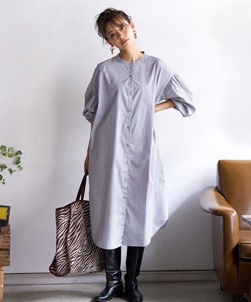 バルーンスリーブスタンドカラー シャツワンピース コカ Coca Magaseek