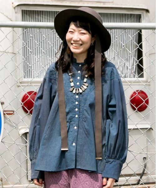 CAYHANE(チャイハネ)/【チャイハネ】ヴィンテーナ刺繍バンドカラーシャツ IDS－1316/ブルー